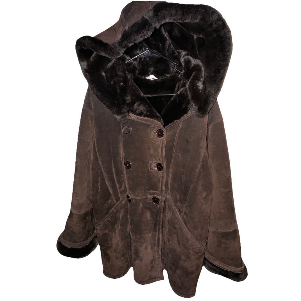 Vtg J Percy Marvin Richards Suede Faux Fur Lined Coat Hooded Brown Women's Sz S